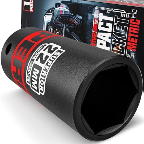 Image of KIRXST 1/2" Drive 22mm Deep Impact Socket, 6 Point CR-V Deep Socket, 78mm Length, Auto Trucks Car Tires Repairing DIY Mechanic Tool