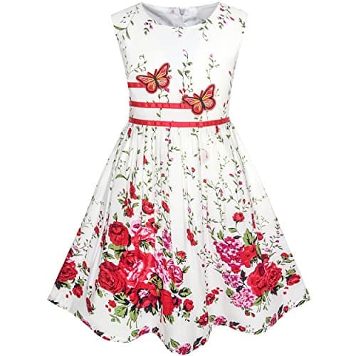 Image of Sunny Fashion KH33 Girls Dress Butterfly Flower Party Age 7-8 Years White