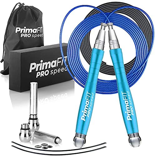 Image of PrimaFIT Pro Speed Skipping Rope Adult Fitness for Men Women Weighted Jump Rope 3m Adjustable Self-Locking Aluminium Boxing Gym MMA Crossfit Workout Fat Loss Spare Cable, Weights, Protectors Carry Bag
