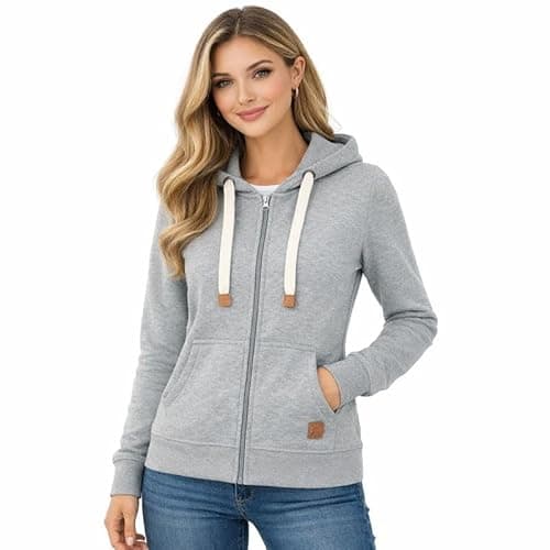 Image of Blu Apparel Womens Zip Hoodies Extra Warm women's Zipped Hoodie Ladies Plain Hoodie Winter Warm Fleece Lined Zip Up Jacket Sweatshirt ActivewearJumper (UK, Numeric, 16, Regular, Regular, Grey)