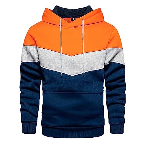 Image of Generisch Men's Hoodie M Patchwork Colour Hoodie Jacket Winter Street Casual Sport Loose Hoodie Workwear Pullover Men, orange, 3XL