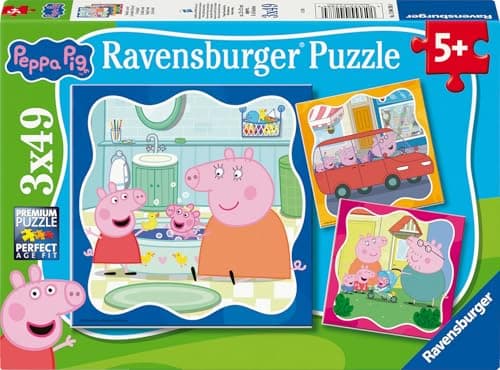 Image of Ravensburger Peppa Pig Jigsaw Puzzle Set for Kids – 3x49 Piece Children’s Puzzles Featuring Peppa Pig, George Pig, and Family – Educational Toys for Ages 5 and Up