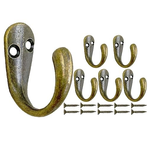 Image of Beilala Individual Coat Hooks Bronze, 6 Pack Vintage Wall Hooks Heavy Duty Brass Single Door Hook with Screws for Hanging Clothes Robe Towel Hat Key Bag Cup