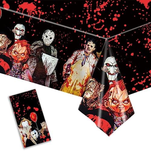 Image of BOFYTR Halloween Table Cloth, 137x274CM Halloween Disposable Table Cover, Movie Character Tablecloth, Scream Party Table Decorations, Halloween Decorations(WSJ-ZB-A)