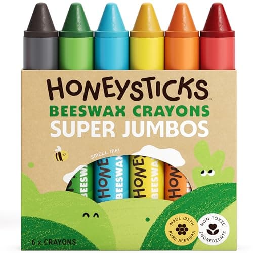 Image of Honeysticks 100% Natural Beeswax Crayons, Jumbo Size for Toddlers and Kids Developing a Pencil Grip, Child Safe, Non Toxic, 6 Vibrant Colours, Food Grade Colourings, 6 Pack