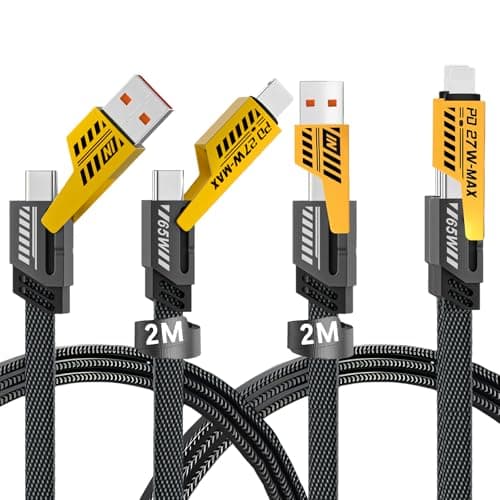 Image of Gartmost 2Pack 4 in 1 Fast Charging Cable, Transferring Data, 2M, Braided Cable 65W, USB C USB A and IP, Multiple Charging Cable for Phone/Pad/More
