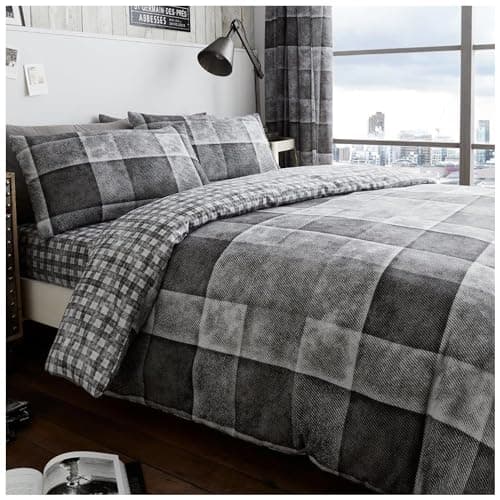 Image of GC GAVENO CAVAILIA Checked Bedding Double Bed Set - Hypoallergenic Reversible Duvet Cover With Pillowcases - Comforter Cover Duvet Sets (200x200 cm) - Grey