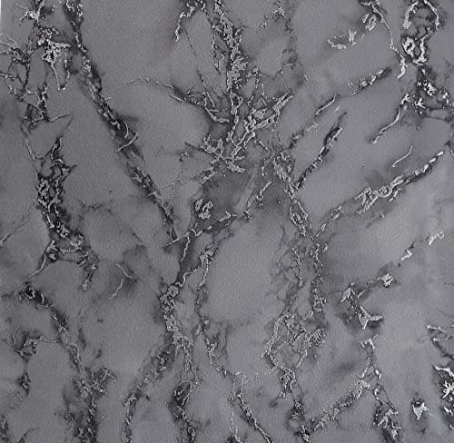 Image of Arthouse Carrara Marble Charcoal Coloured Wallpaper,for Living Spaces & Feature Walls, Kitchen Bedroom Hallway Dining Wallpaper 10.05m x 0.53m Roll, Marble Effect 296702, Grey, Full Roll