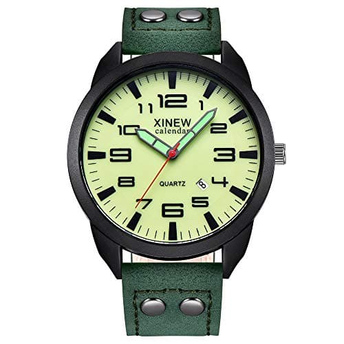 Image of Leather Calendar Dial Watch Luminous Simple Quartz Men's Outdoor Strap Men's Watch Womens Watch Leather Band (D, One Size)