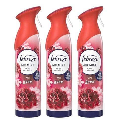 Image of Febreze Air Freshener Spray RUBY JASMINE 185ML x 3 – Fights Odours & Freshens | Odour Eliminator with OdourClear Technology | Non-Flammable, Long-Lasting Room Freshener