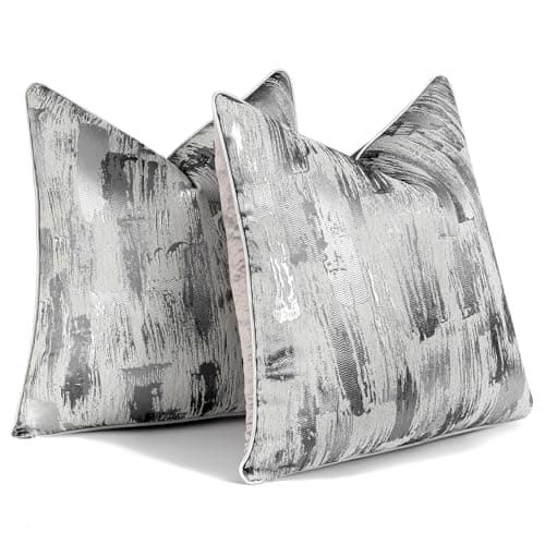 Image of HOSTECCO Grey Silver Abstract Cushion Covers 45x45 cm Set of 2 Jacquard Cushion Cases Modern Decorative Pillow Covers for Sofa Couch Bed