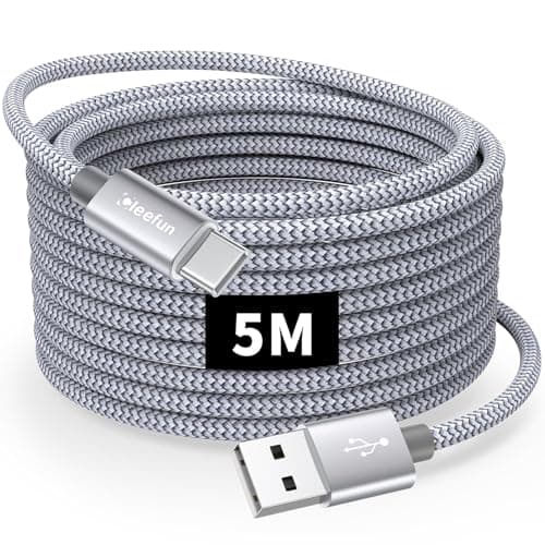 Image of CLEEFUN 5m/16ft Durable Extra Long USB C Cable, PS5 Controller Charger Cable USB A to Type C Fast Charging Nylon Cord for Samsung Galaxy S24 S23 S22 S21 S20 S 10 9 8 +,Pixel,Switch,Xbox Series X/S