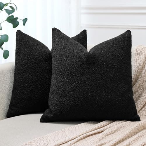 Image of JOTOM Set of 2 Cushion Covers 40x40 cm Textured Boucle Black Decorative Throw Pillow Covers 16x16 Inch Square Cushion Case Home Decor Pillowcases for Couch Sofa Living Room Bed (Black)