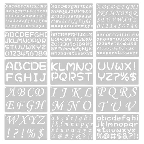 Image of Letter Alphabet Stencils 15 Pack Calligraphy Stencils Letters for Painting Lettering Letter and Number Stencil for Crafts Reusable