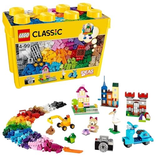 Image of LEGO Classic Large Creative Brick Storage Box Set, Building Toys for 4 Plus Year Old Boys & Girls, Creative Construction Kit with Windows, Doors, Wheels and a Green Baseplate, Gift for Kids 10698