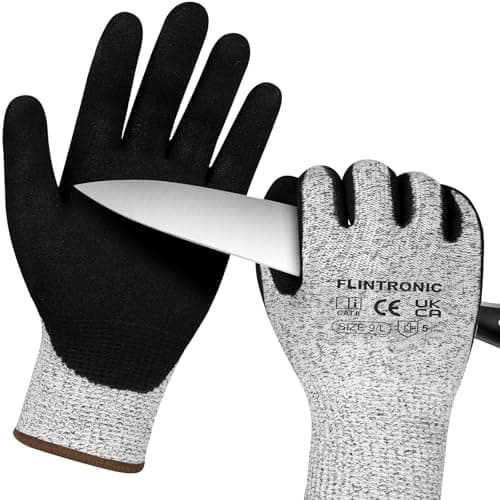 Image of flintronic Safety Work Gloves, Nitrile Coated Gloves, Non-Slip Work Handling-gloves, Firm Grip Protective Working Glove for Gardening, Builders, General Duty (L - Size 9, Black)