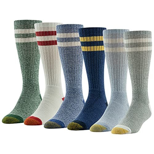 Image of Gold Toe Men's Harrington Crew Socks, Multipairs, Retro Stripe (6-Pairs), Large (Pack of 6)