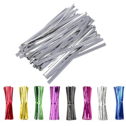 Image of Van Der Linn METALLIC Twist Ties Cone Cellophane Bags Party Cake Pops Sweet Cell (100, Silver)