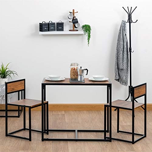 Image of Harbour Housewares Brown & Black 2 Seater Compact Dining Set - 2 Chairs and Table - Two Person Kitchen Dinner Small Space Saving Wood Contemporary Finish