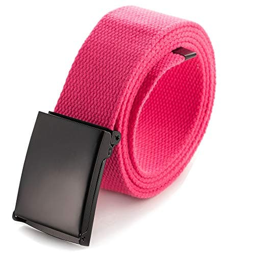 Image of Mile High Life Cut To Fit Canvas Web Belt Size Up to 52" with Flip-Top Solid Black Military Buckle (Hot Pink)
