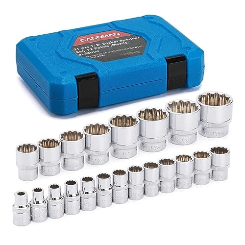 Image of CASOMAN 21PCS 1/2-Inch Drive Spline Socket Set, 8-36mm, CR-V Steel, Multi-Tooth Socket Set, 12-Point Desgin, Metric