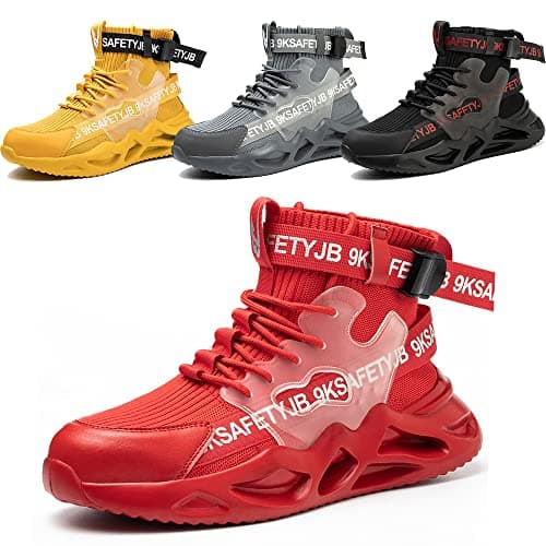 Image of Nasogetch Safety Shoes Men Women Work Boots with Steel Toe Cap Trainers Lightweight Breathable Comfortable Work Shoes Red UK 6.5 (Label Size 40)