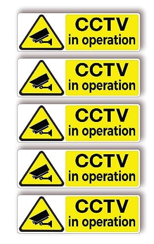 Image of 5 Pcs CCTV in Operation Sign Sticker - 15 x 5 cm Premium Self Adhesive, UV Resistant, Waterproof, and Durable CCTV Sign