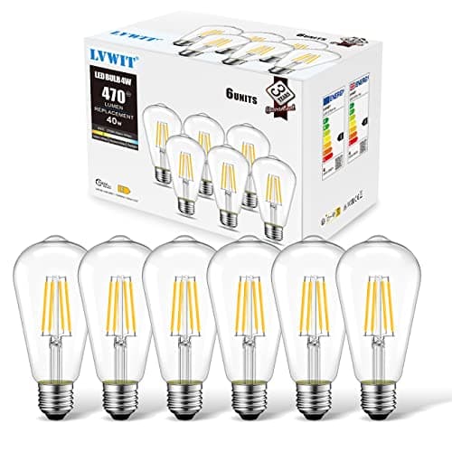 Image of LVWIT 4W Edison Screw Bulb,E27 Vintage Light Bulbs 40W Equivalent,470LM,2700K Warm White E27 GLS Bulb,ST64 Squirrel Cage Bulbs,220-240v,Non-dimmable (6 PCS)
