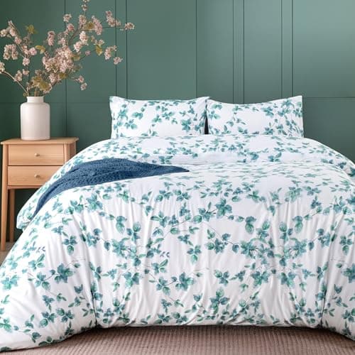 Image of Utopia Bedding Double Leaves Mint Print Duvet Cover Set - Soft Microfibre Polyester - Bedding Quilt Cover Set