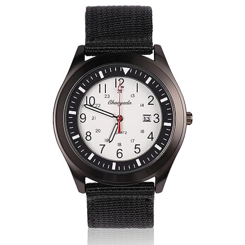 Image of Vicloon Mens Watch, Analogue Quartz Watch, Military Watch Glow in The Dark Watches for Date Window and Black Nylon Strap Army Tactical Sports Minimalist Watches (White Window)