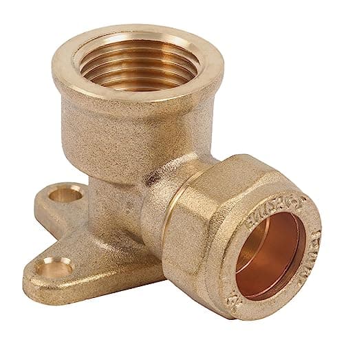 Image of Pipestation 15mm Compression Elbow | 15mm x 1/2inch Female Wall Plate Elbow for Outside Tap | Brass Compression Joint - Plumbing Fittings | Brass Connector Joint Wallplate - Plumbers Pipe Fitting