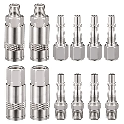 Image of Spurtar 12 Pcs Air Line Connectors Compressor 1/4" BSP Air Line Fittings Hose Pipe Airline Connector Couplings Tools Plug Kit Accessories with Male Female Thread