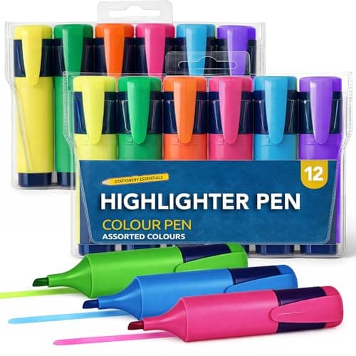 Image of SOL 12pk Markers & Highlighters Pens Multipack for Creative Art, Bright Fluorescent Ink Chisel Tip Marker for Office & Study Use, Non-Bleed, Quick Drying for Planner, Diaries & Highlighting Key Points