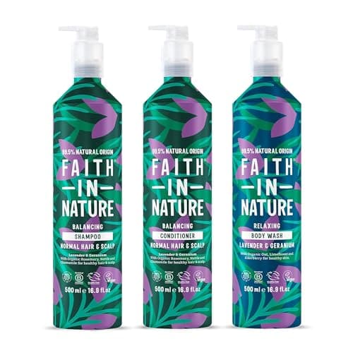 Image of Faith In Nature - Natural Shampoo, Conditioner & Body Wash Set Aluminium Bottles - Vegan & Cruelty Free, No SLS or Parabens - 3 x 500ml, Lavender & Geranium