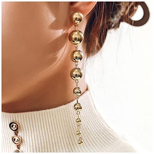 Image of Yienate Boho Long Tassel Ball Drop Earrings Vintage Gold Bead Chain Dangle Earrings Punk Statement Round Ball Chain Stud Dangle Earrings Brides Wedding Prom Jewelry for Women and Girls