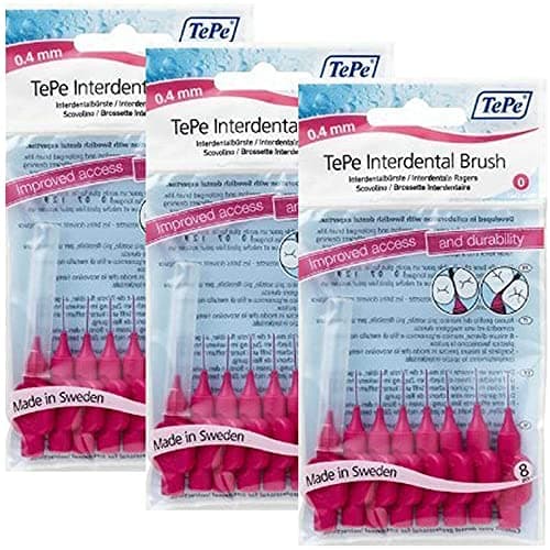 Image of TePe Interdental Brushes Original Pink 0.4 mm, Pack of 3 (Each Pack Contains 8 Pieces)