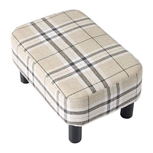 Image of IBUYKE 42CM Small Footstool, Linen Fabric Pouf, with Padded Seat Pine Wood Legs Rectangular Stool, Small Under Desk Footrest, Pet Steps Dog Stairs for High Beds and sofa, Stripes RF-BD215