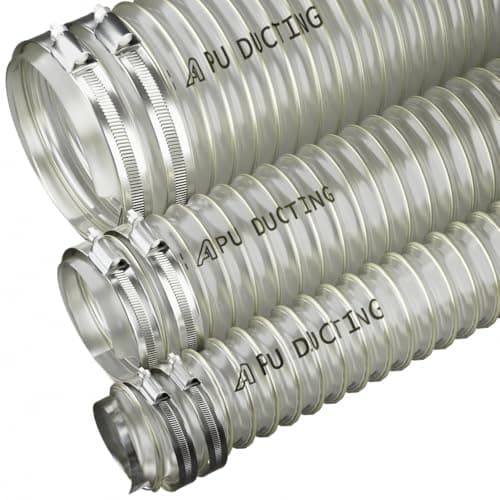 Image of 100mm Diameter Flexible Polyurethane Ducting Dust & Fume Extraction, Woodworking + Hose Clips - 1 Metre