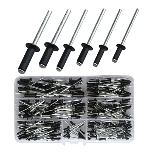 Image of Pop Blind Rivets Set, 210pcs Aluminum Dome Large Flange Riveter Assortment Kit (3.2/4/5mm) (8/10/12/14/16) for Metal, Storage Box, Furniture, Marine (Black)