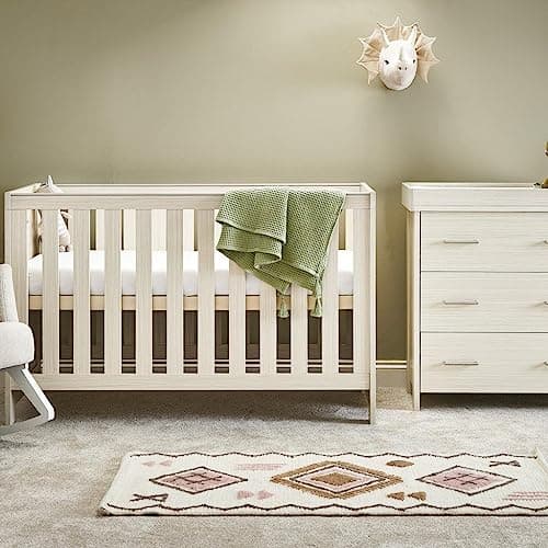 Image of Obaby Nika 2 Piece Room Set in Oatmeal - Includes Cot Bed and Changing Unit with Textured Oak Wood Effect Finish