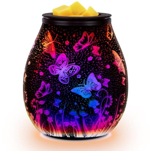 Image of Bobolyn Glass Electric Oil Burner Wax Melts Burner Fragrance Scented Wax Candle Warmer Aroma Essential Oils Burner Melter for Home Office Bedroom Living Room Gifts - Butterfly