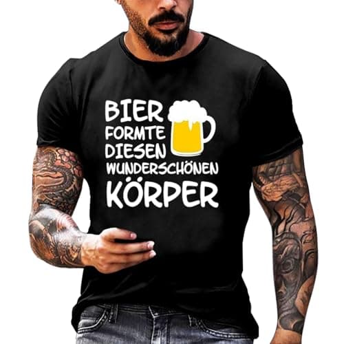Image of Men's Casual Slim Fit Print T-Shirt for Everyday Use with Crew Neck Comfortable Stretchy Ideal for Spring, black, M