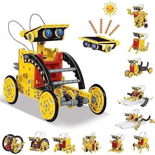 Image of AceLife Solar Robot Toy for Children, 12-in-1 Solar Robot Kit, DIY Construction Toy, Experiments, Toy, Construction Kit, Boy from 8, 9, 10, 11, 12, 13 Years (Yellow), Mittel (AC-ST0715)