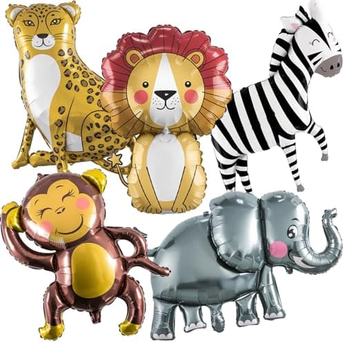 Image of Jungle Safari Animals Balloons, Jungle Safari Theme Birthday Party Decorations, Lions Zebra Elephant Monkey Leopard Foil Balloons for Kids Boys Wild One Zoo Birthday Baby Shower Party Decor Supplies