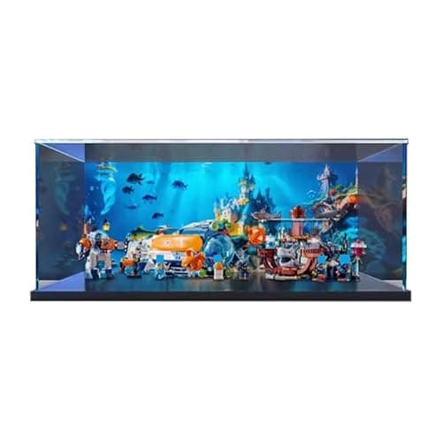 Image of HCAEIOFJ Clear Acrylic Display Case for Lego City 60379 Applicable for Deep-Sea Explorer Submarine Display Box Gift(Display Case Only) (Black Bottom+Background1)