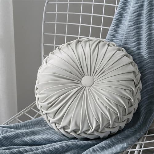Image of ZOKBOM Round Pumpkin Velvet Cushion, Handcrafted Pumpkin Pleated Throw Pillow, Round Velvet Filled Chair Cushion, Decorative Floor Pillow for Sofa Chair Bed Car Window Decoration 38 x 38CM