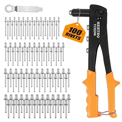 Image of BEETRO Heavy Duty Hand Riveter, Rivet Gun Set, 3/32 inch-1/8 inch-5/32 inch-3/16 inch, 4 Nosepieces Set Includes 100pcs Rivets, Durable and Suitable for Metal, Plastic and Leather