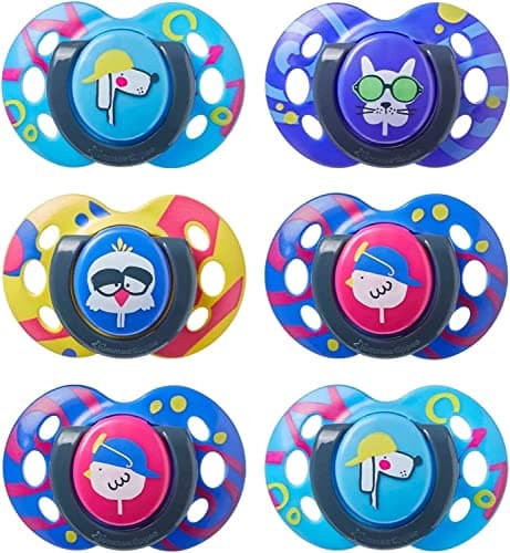 Image of Tommee Tippee Fun Style Soothers, 6-18m, 6 Pack, Symmetrical Orthodontic Design, BPA-Free Silicone, Colours May Vary
