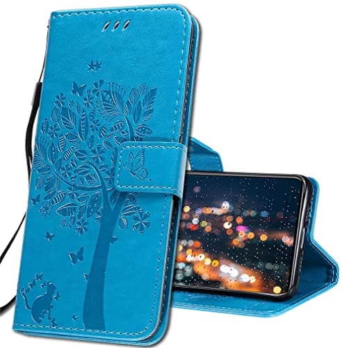 Image of IMIRST Realme 8 5G Phone Case - Premium Leather Case For Realme 8 5G, Flip Wallet Protective Case Cover for Realme 8 5G. KT1 Wish Tree Blue