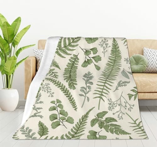 Image of HGOD DESIGNS Leaves Flannel Fleece Bed Blanket 130x150cm Floral Pattern in Vintage style Throw Blanket Lightweight Cozy Plush Blanket for Bedroom Living Rooms Sofa Couch